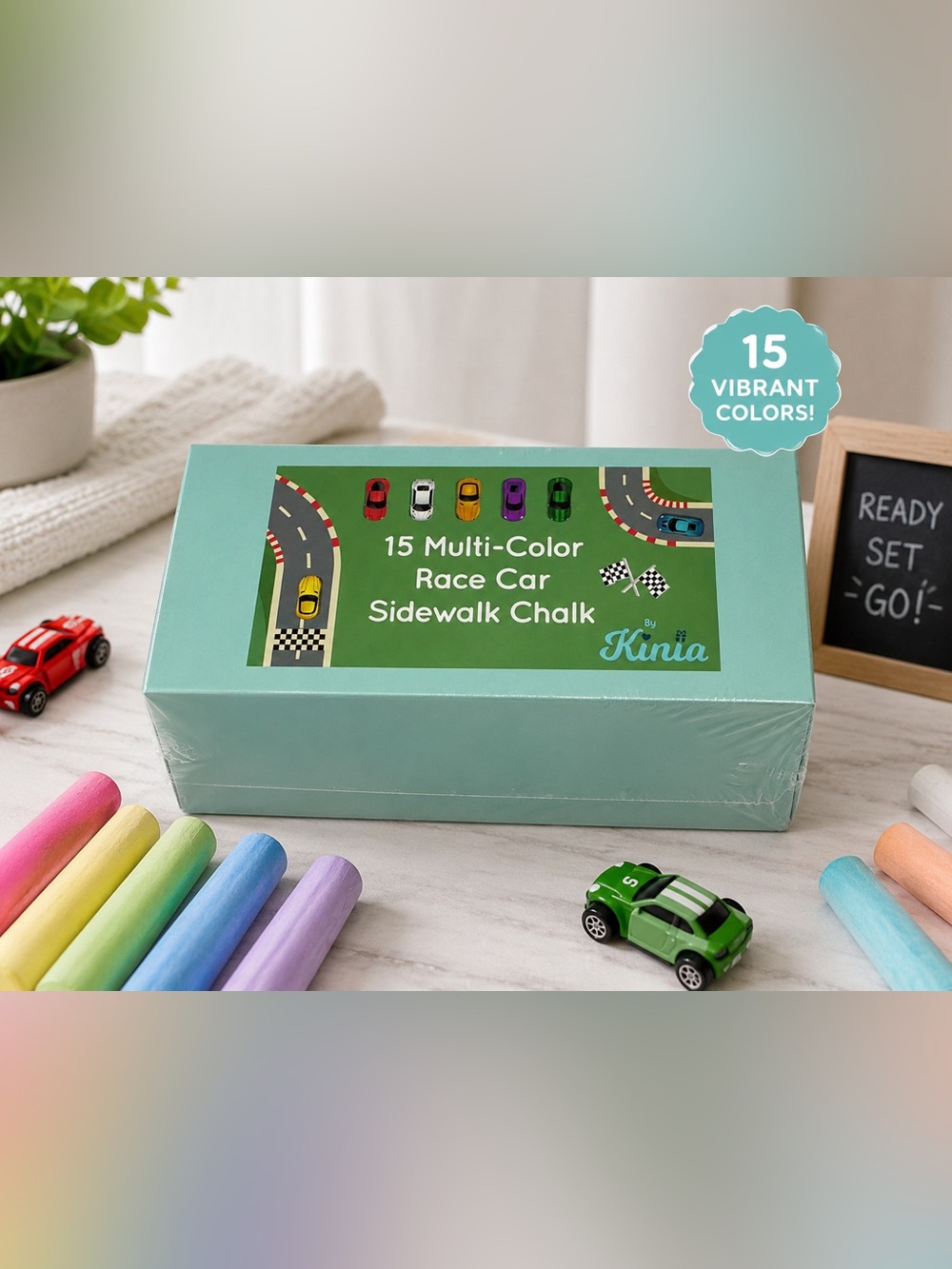 Kinia 15 Multi Color Race Car Sidewalk Chalk Set Kids‎ Outdoor Drawing Toy New